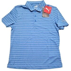 Puma Boys Rotation Stripe Polo Drycell Ibiza Blue Medium NWT
